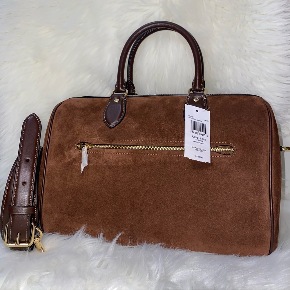 Coach Large rowan satchel Brown Suede New purse - Picture 5 of 16